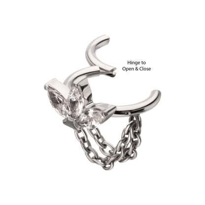 Titanium Triple Marquise Gem Cluster Hoop with 2-Tier Chain Dangle Hinged Segment Clicker