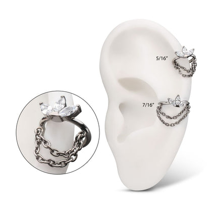 Titanium Triple Marquise Gem Cluster Hoop with 2-Tier Chain Dangle Hinged Segment Clicker