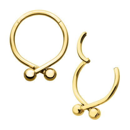 24Kt Gold PVD Titanium Twister Ball Hinged Segment Hoop Clicker