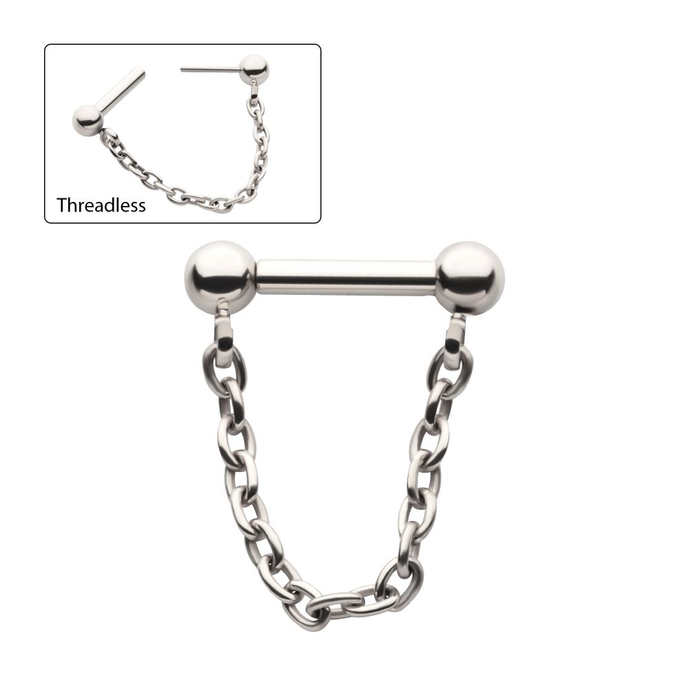 Solid Titanium Dangle Chain on a One Side Threadless, One Side Fixed Bar with Ball ends