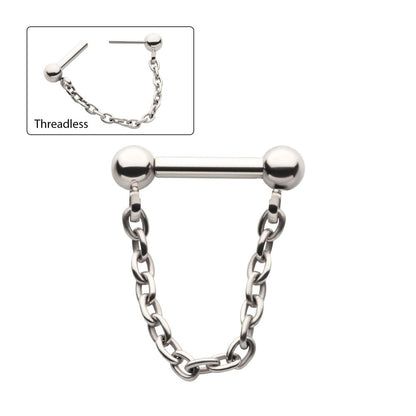 Solid Titanium Dangle Chain on a One Side Threadless, One Side Fixed Bar with Ball ends