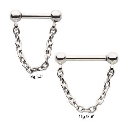 Solid Titanium Dangle Chain on a One Side Threadless, One Side Fixed Bar with Ball ends