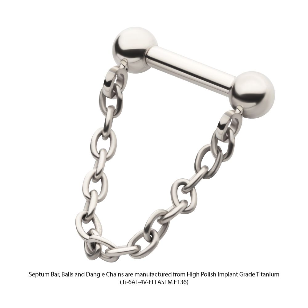 Solid Titanium Dangle Chain on a One Side Threadless, One Side Fixed Bar with Ball ends
