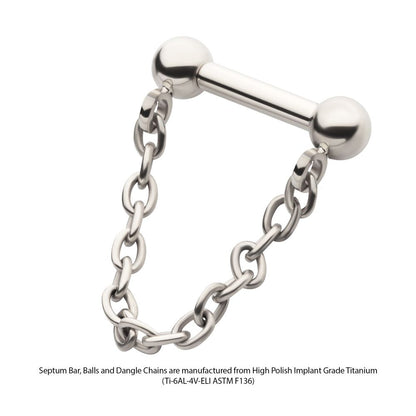 Solid Titanium Dangle Chain on a One Side Threadless, One Side Fixed Bar with Ball ends