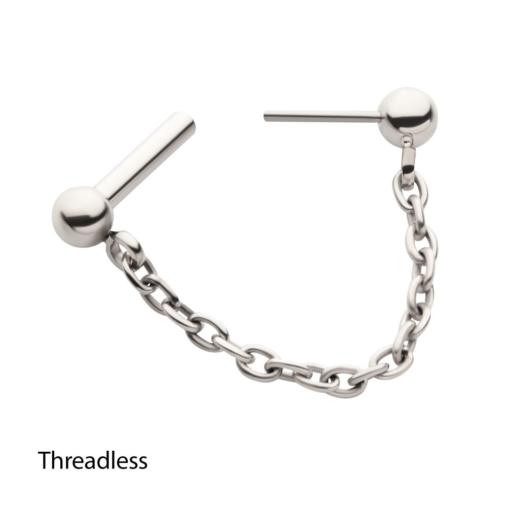 Solid Titanium Dangle Chain on a One Side Threadless, One Side Fixed Bar with Ball ends