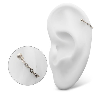 Solid Titanium Dangle Chain on a One Side Threadless, One Side Fixed Bar with Ball ends