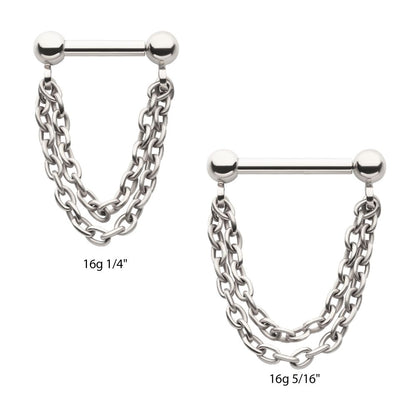 Solid Titanium 2 Tier Chains on a One Side Threadless, One Side Fixed Bar with Ball ends