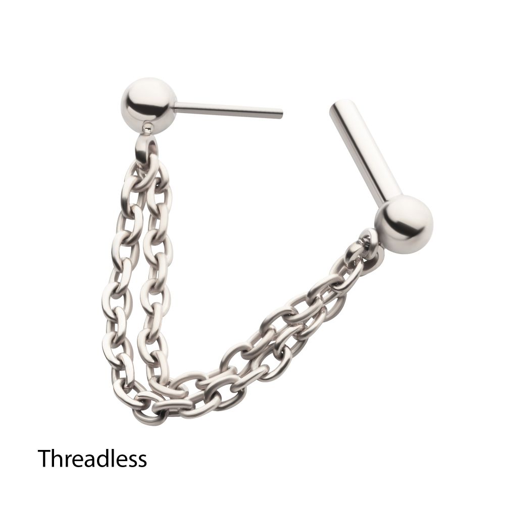 Solid Titanium 2 Tier Chains on a One Side Threadless, One Side Fixed Bar with Ball ends