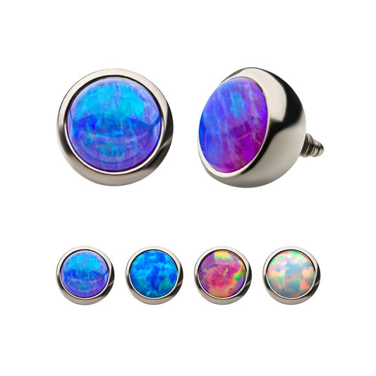 16g Titanium Internally Threaded with Synthetic Opal Round Back Bezel Set Top