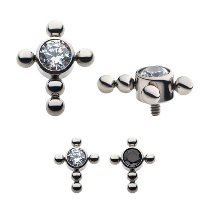 Titanium Internally Threaded Bezel Set Gem Cross Top