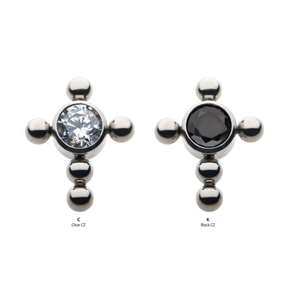 Titanium Internally Threaded Bezel Set Gem Cross Top