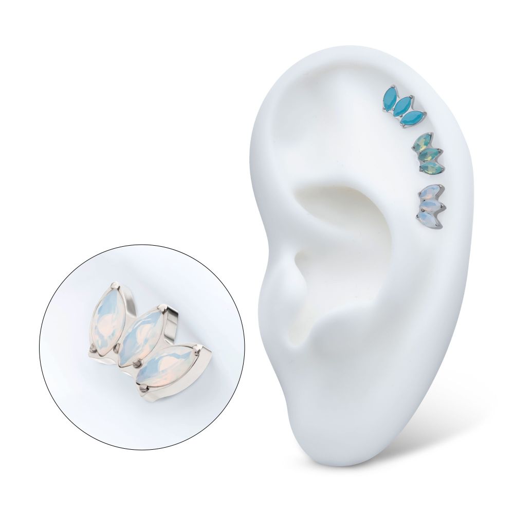 Titanium Internally Threaded Triple Marquise Opalite Cluster Top