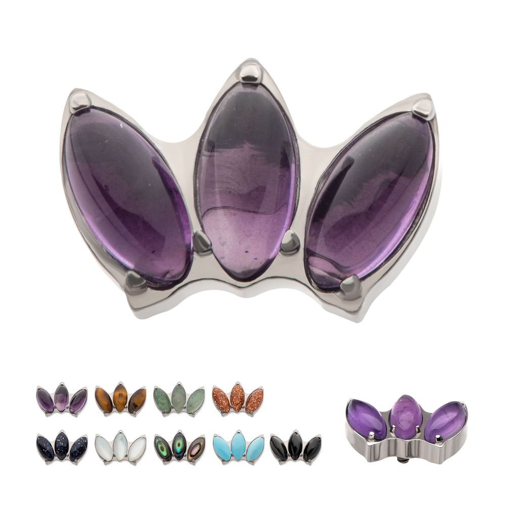 Titanium Internally Threaded with Prong Set 3-Cluster Marquise Stones Fan Shape Top