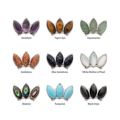 Titanium Internally Threaded with Prong Set 3-Cluster Marquise Stones Fan Shape Top