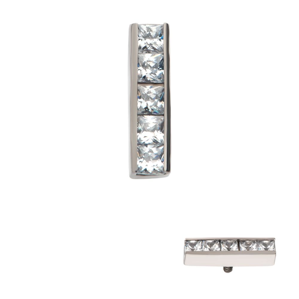 Titanium Internally Threaded with CNC Set Clear CZ 5-Cluster Bar Top