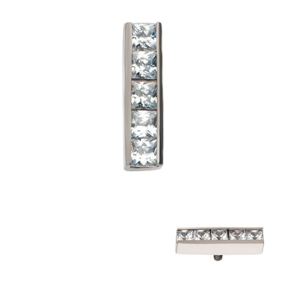 Titanium Internally Threaded with CNC Set Clear CZ 5-Cluster Bar Top