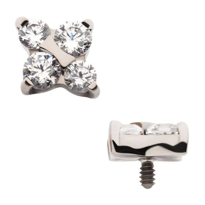 Titanium Internally Threaded with 4-Prong Set Round CZ with Crux Shape Top