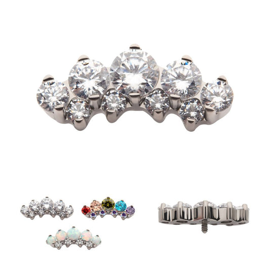 Titanium Internally Threaded Prong Set Round CZ/Opal Terraced Cluster Top