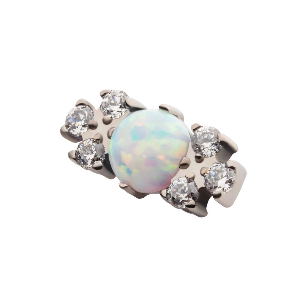 Titanium Internally Threaded with 3-Cluster CZ & Centerpiece Synthetic Opal Top