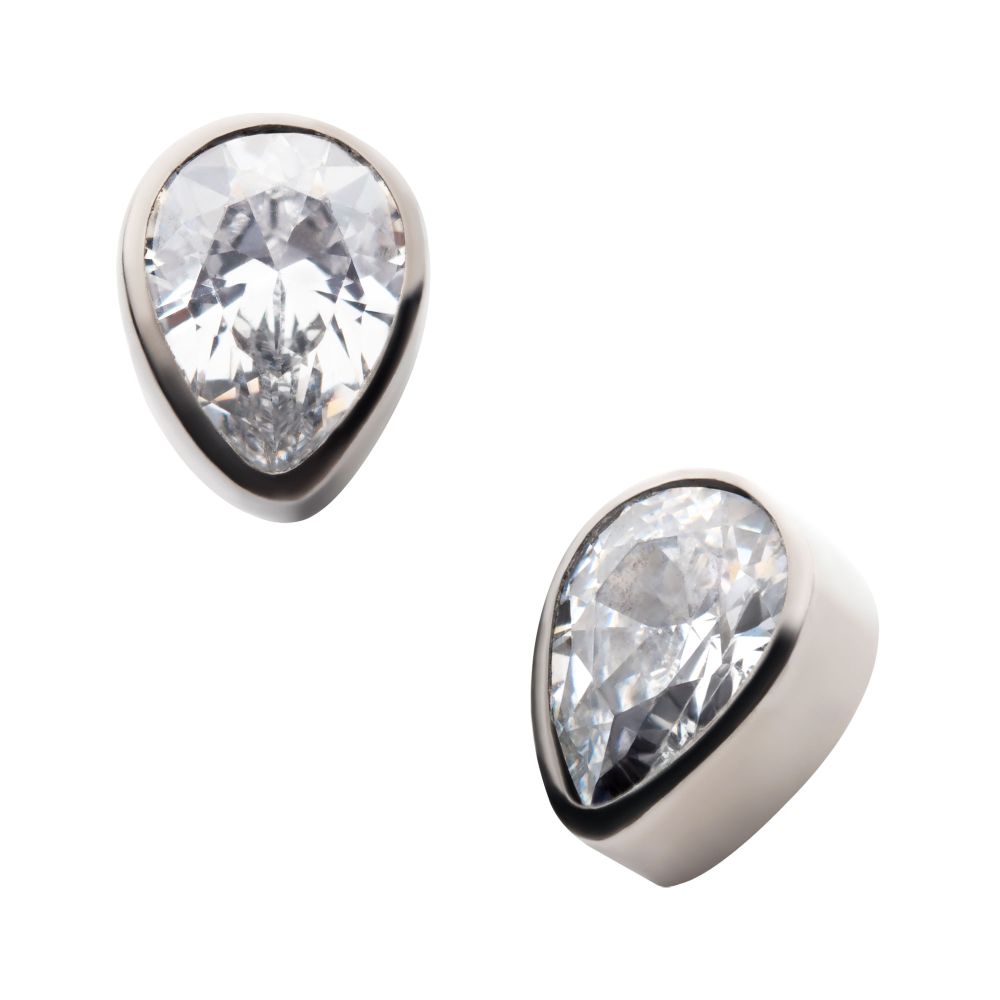 Titanium Internally Threaded with Bezel Set CZ Pear-Shaped Top