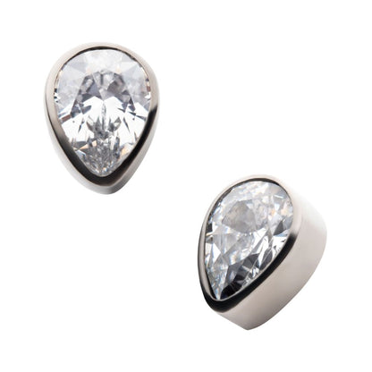 Titanium Internally Threaded with Bezel Set CZ Pear-Shaped Top