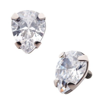 Titanium Internally Threaded with 4-Prong Set CZ Pear-Shaped Top