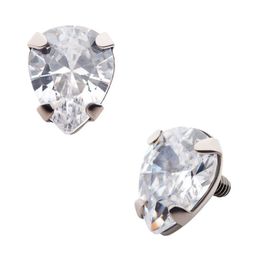 Titanium Internally Threaded with 4-Prong Set CZ Pear-Shaped Top