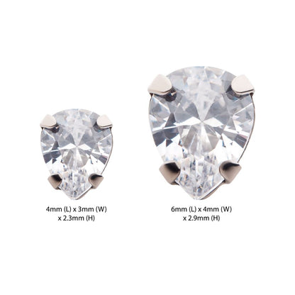 Titanium Internally Threaded with 4-Prong Set CZ Pear-Shaped Top