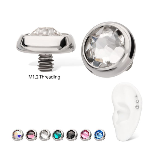 14g Titanium Internally Threaded Low Profile Bezel Set Swarovski Crystal Dermal Top