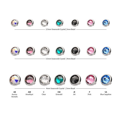 14g Titanium Internally Threaded Low Profile Bezel Set Swarovski Crystal Dermal Top