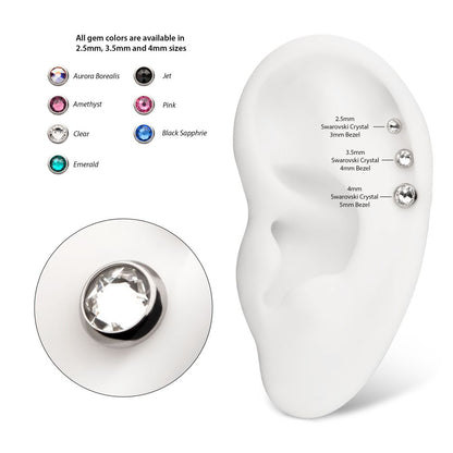 14g Titanium Internally Threaded Low Profile Bezel Set Swarovski Crystal Dermal Top