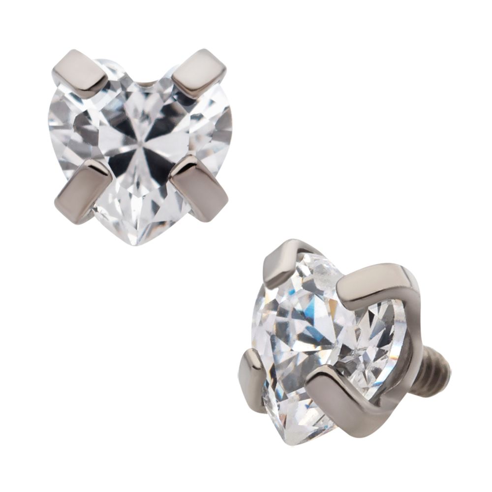 Titanium Internally Threaded with 4-Prong Set Heart CZ Top