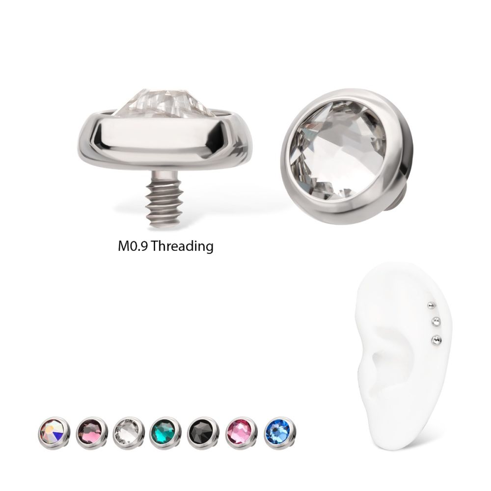 16g Titanium Internally Threaded Low Profile Bezel Set Swarovski Crystal Dermal Top