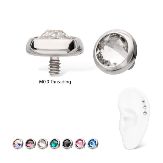 16g Titanium Internally Threaded Low Profile Bezel Set Swarovski Crystal Dermal Top