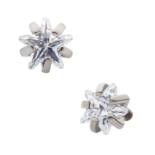 Titanium Internally Threaded with Prong Set CZ Star Shape Top