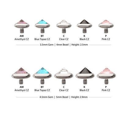 14g Titanium Internally Threaded Round Bezel Set Inverse Gem Top