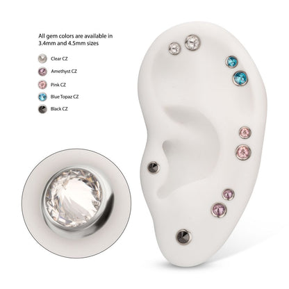 14g Titanium Internally Threaded Round Bezel Set Inverse Gem Top