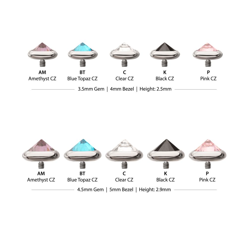 16g Titanium Internally Threaded Round Bezel Set Inverse Gem Top