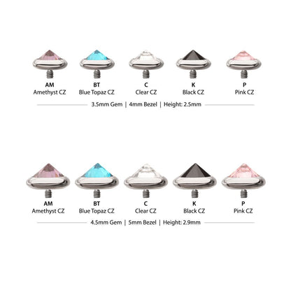 16g Titanium Internally Threaded Round Bezel Set Inverse Gem Top