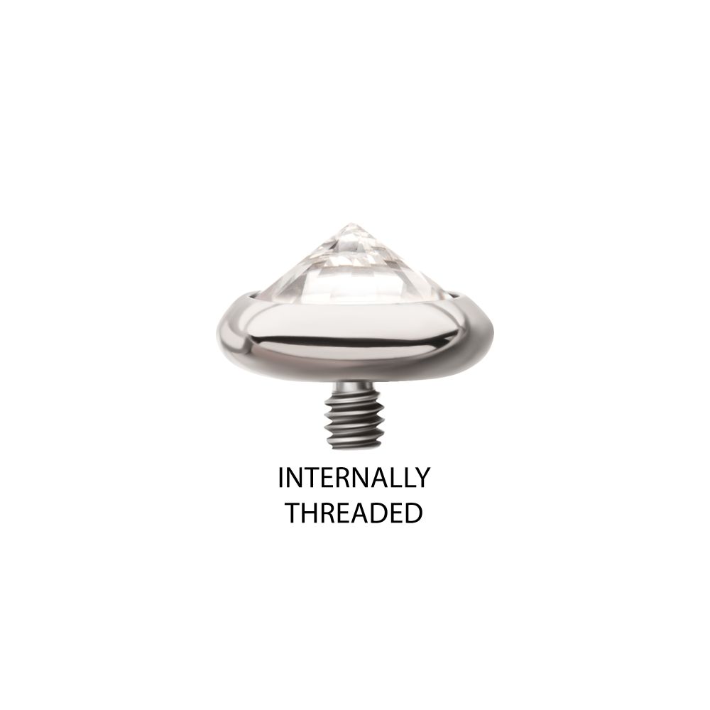 16g Titanium Internally Threaded Round Bezel Set Inverse Gem Top