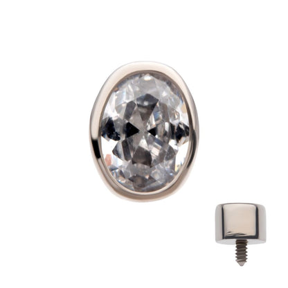 Titanium Internally Threaded with Bezel Set CZ Oval Shape Top