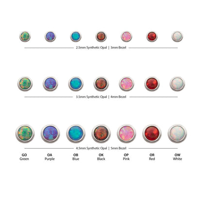 14g Titanium Internally Threaded Low Profile Bezel Set Synthetic Opal Dermal Top