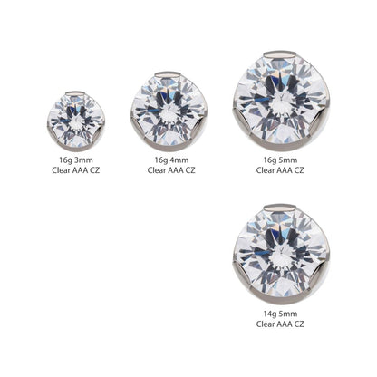 Titanium Internally Threaded with Prong Set Semi-Bezel Clear Gem Top
