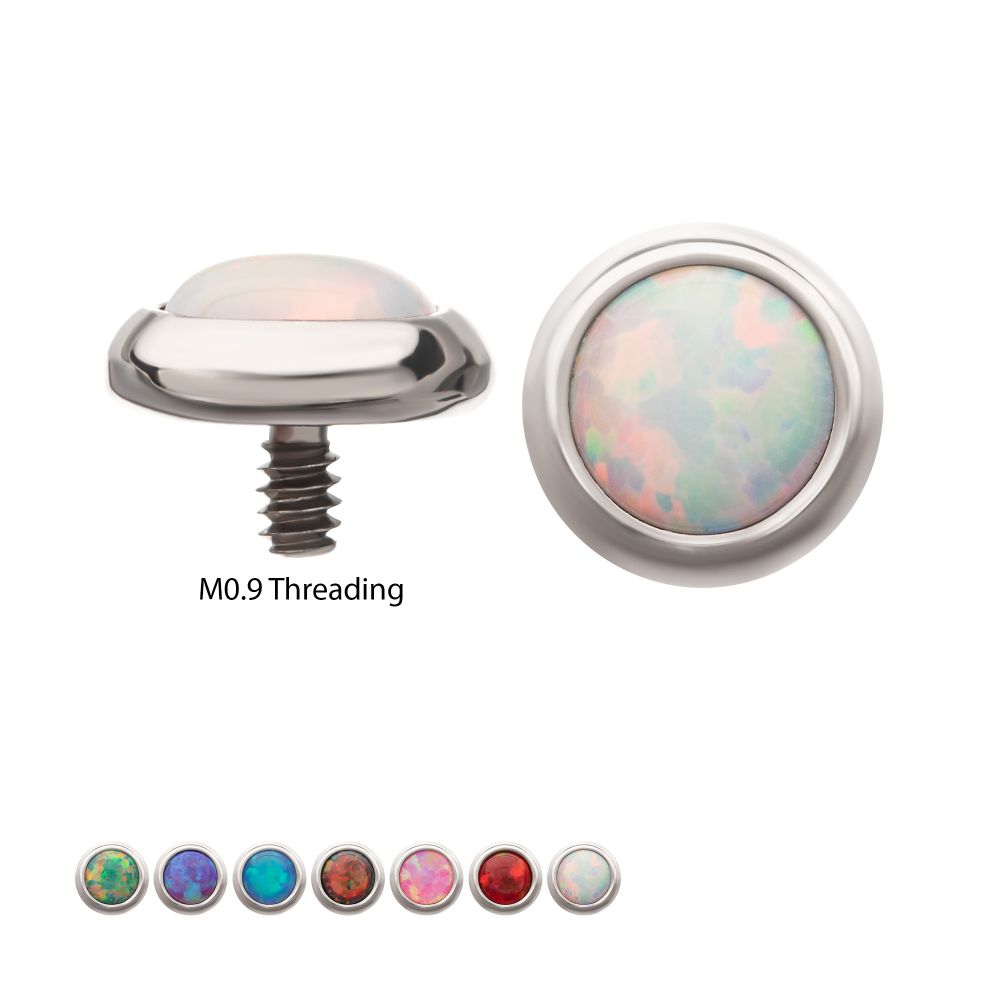 16g Titanium Internally Threaded Low Profile Bezel Set Synthetic Opal Dermal Top