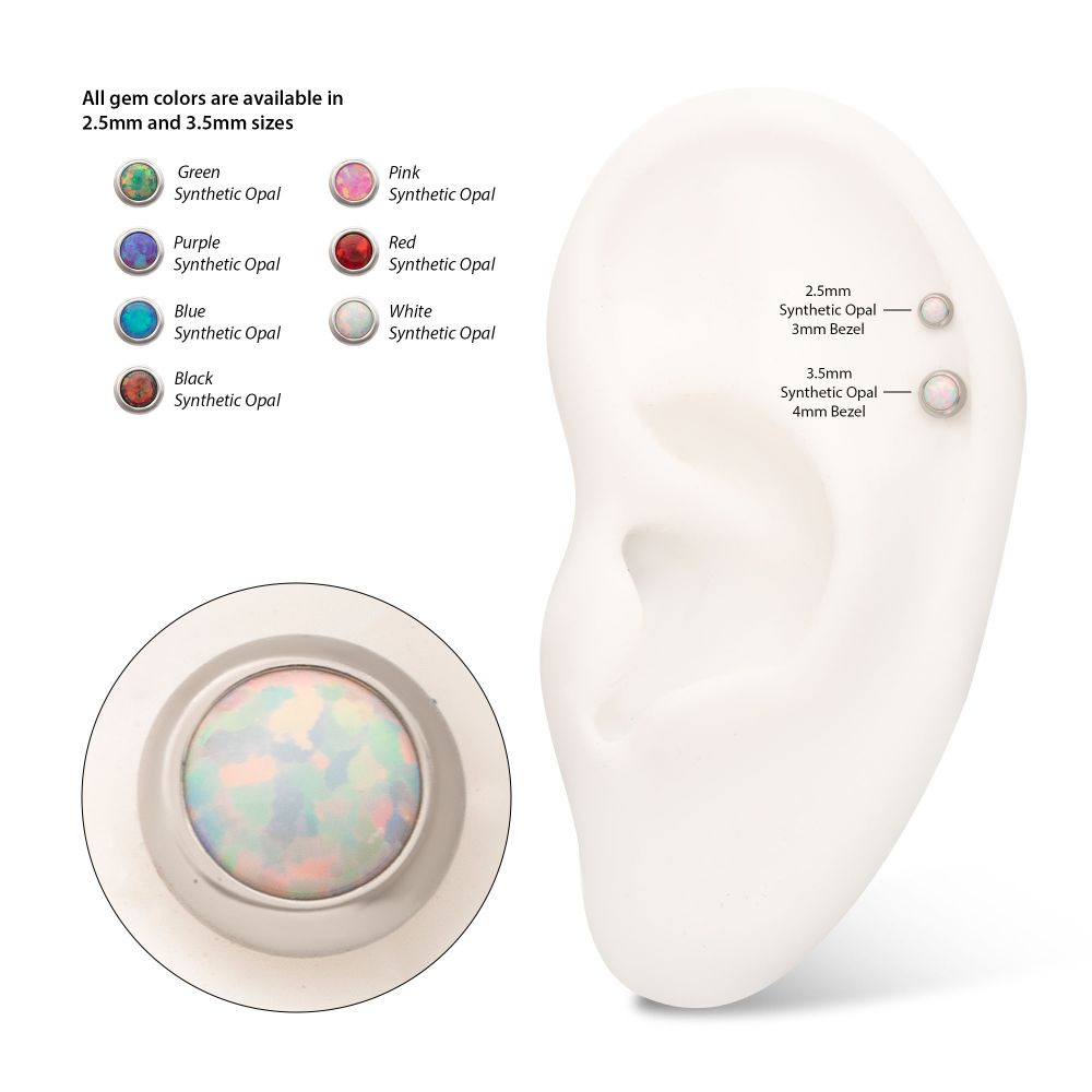 16g Titanium Internally Threaded Low Profile Bezel Set Synthetic Opal Dermal Top