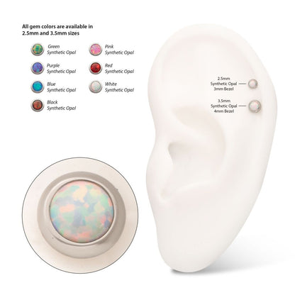 16g Titanium Internally Threaded Low Profile Bezel Set Synthetic Opal Dermal Top