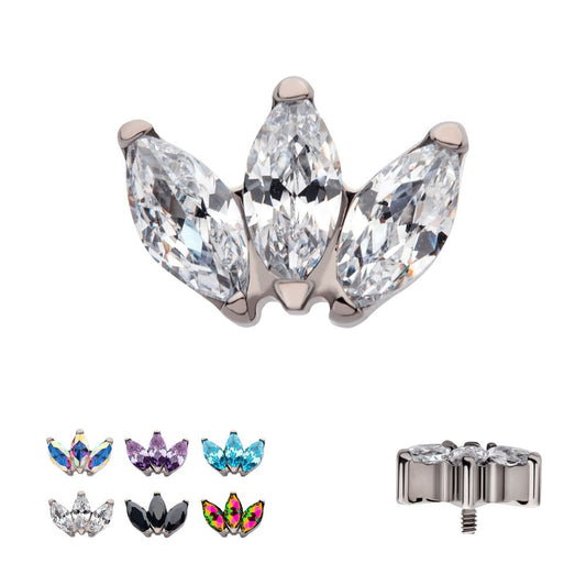 Titanium Internally Threaded with Prong Set Marquise CZ 3-Cluster Top