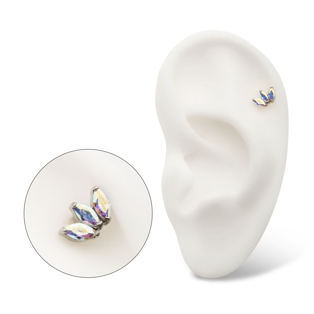 Titanium Internally Threaded with Prong Set Marquise CZ 3-Cluster Top