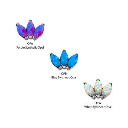 Titanium Internally Threaded with Prong Set Marquise Opal  3-Cluster Top