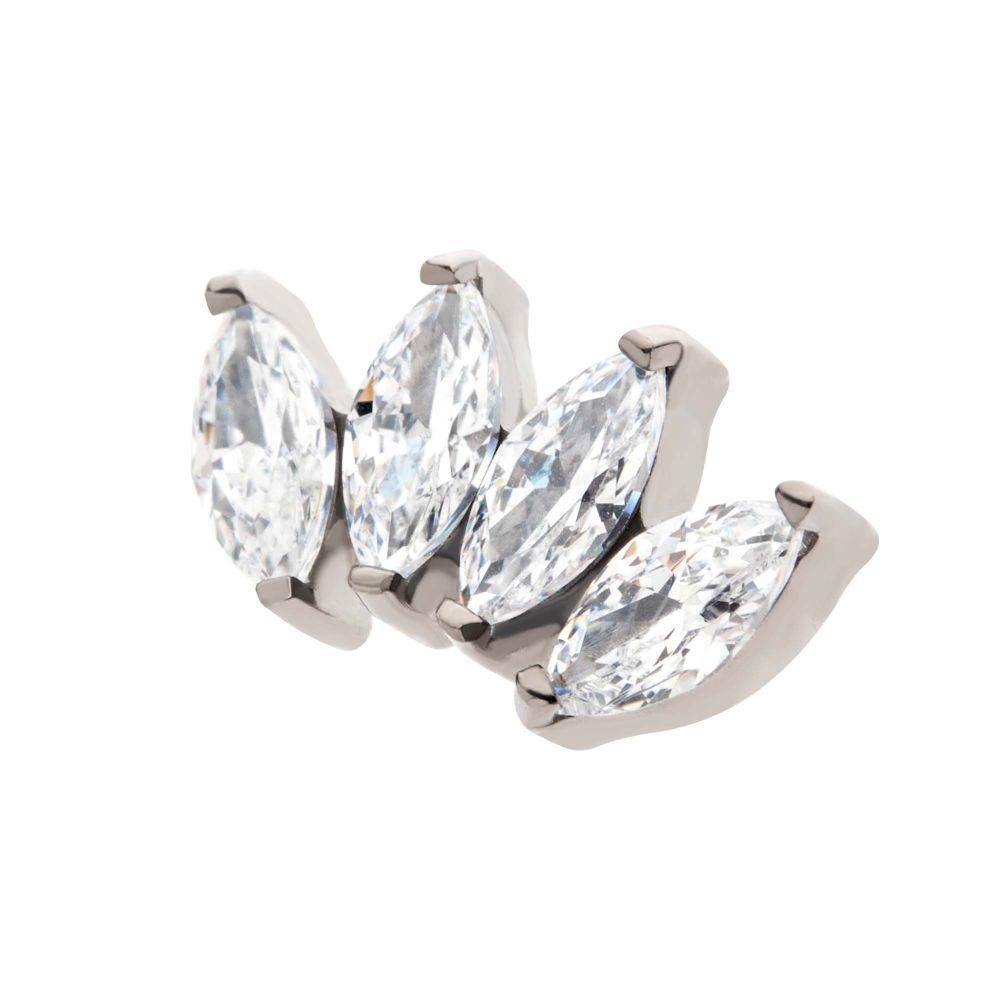 Titanium Internally Threaded with Prong Set Marquise CZ 4-Cluster Top